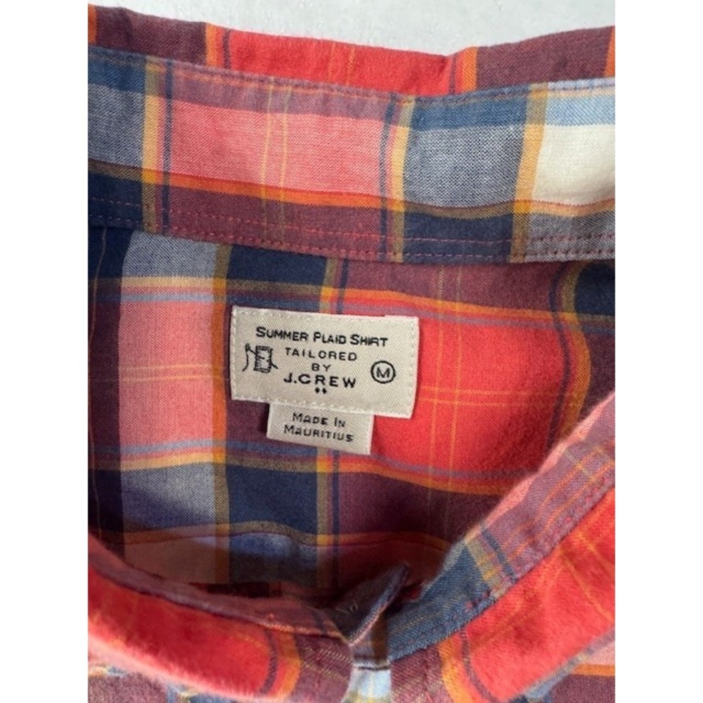 J Crew Summer Plaid Shirt Mens MED Madras Plaid Cotton Button Down Long Sleeve - Picture 4 of 9